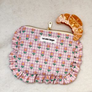 pochette à fronces vichy rose & fleuri