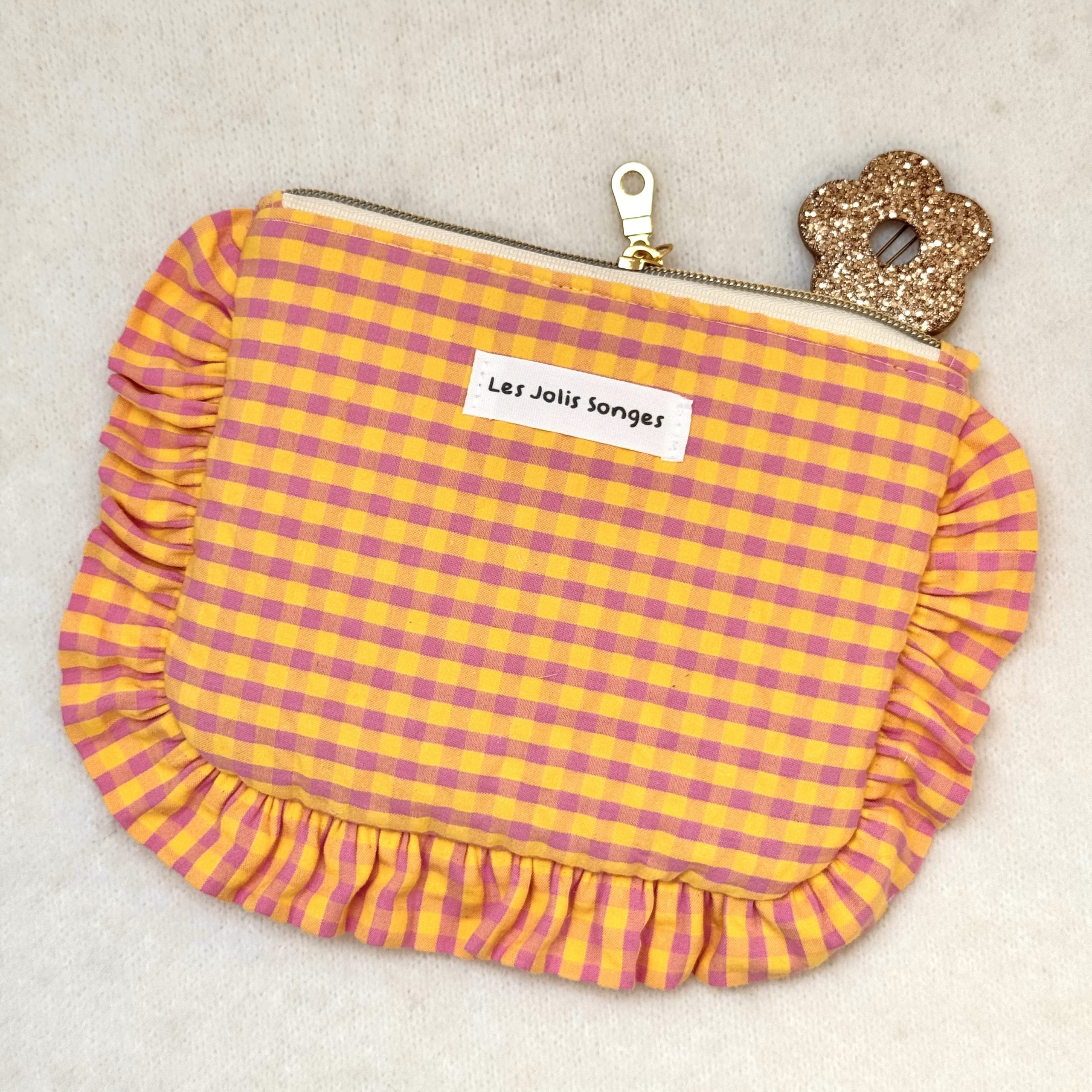 pochette à fronce vichy rose & jaune pochette à fronce vichy rose & jaune