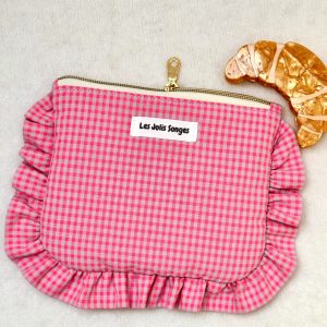 pochette à fronces vichy rose