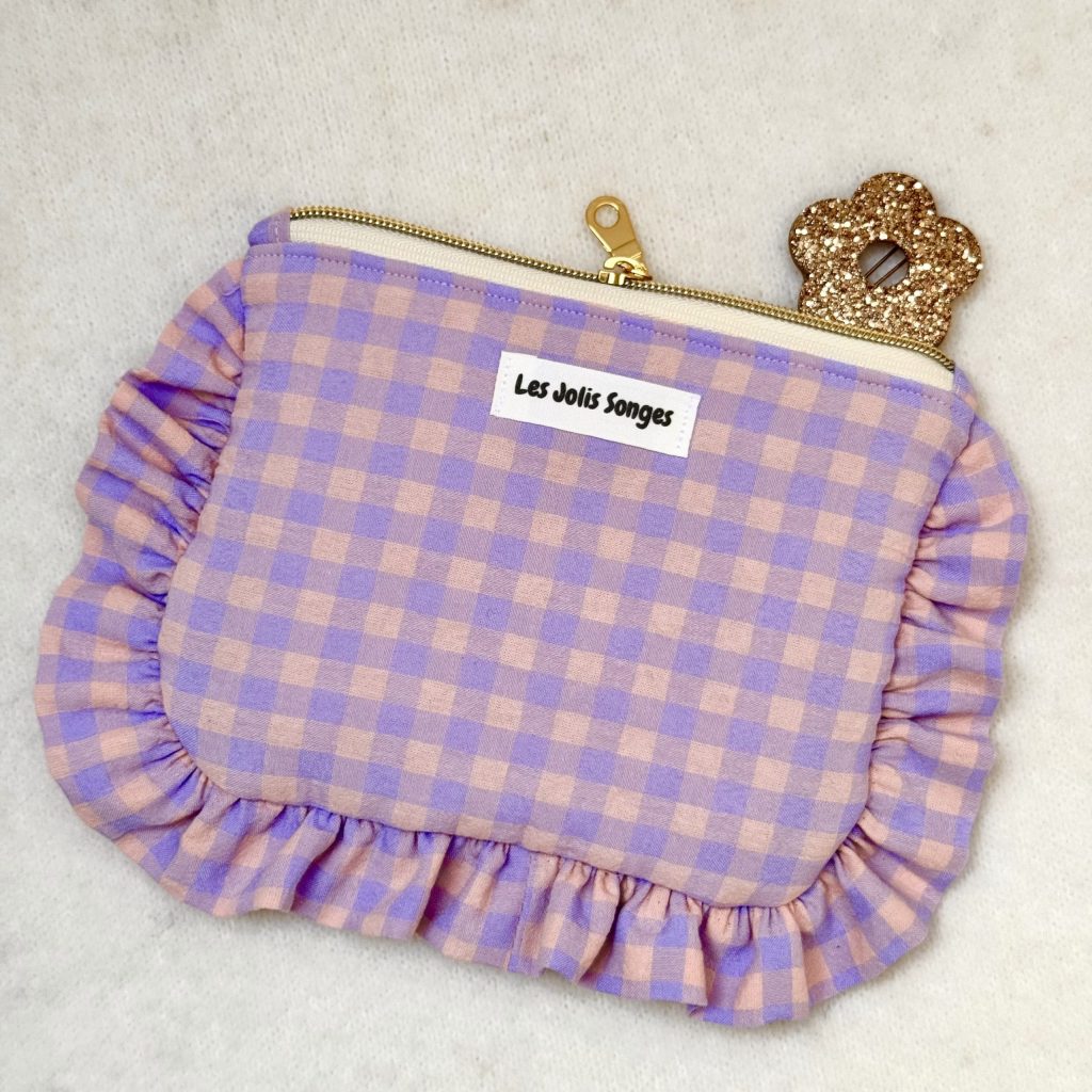 pochette à fronce vichy rose & lila