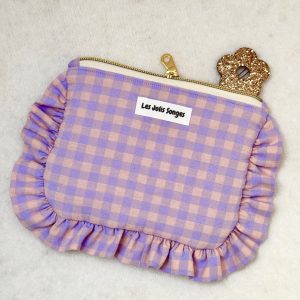 pochette à fronce vichy rose & lila
