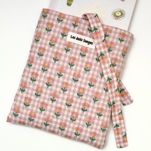 pochette à livre vichy rose & fleuri