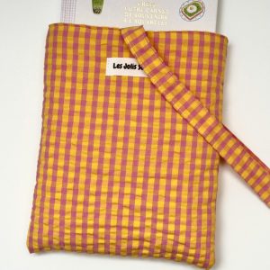 pochette à livre vichy rose & jaune